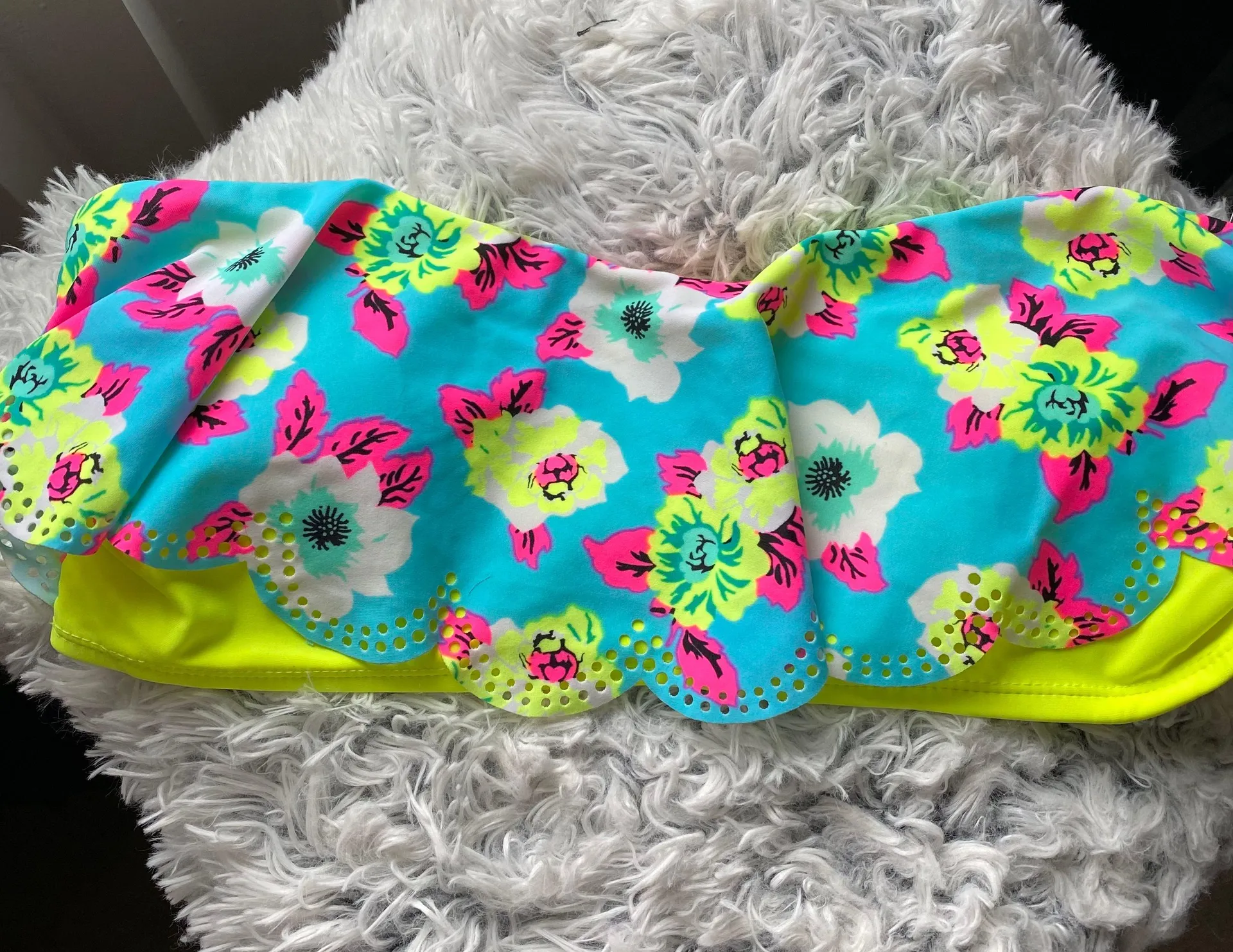 Bikini Bra Top Neon Yellow Blue Ruffles. - Image 3