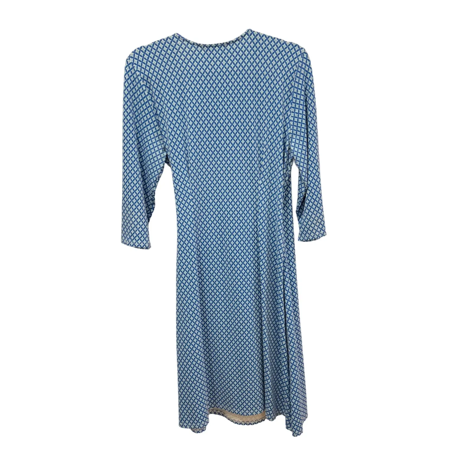 Fresh Produce Blue Geometric Print Jersey Wrap Dress‎ USA Made Sz Large - Image 5