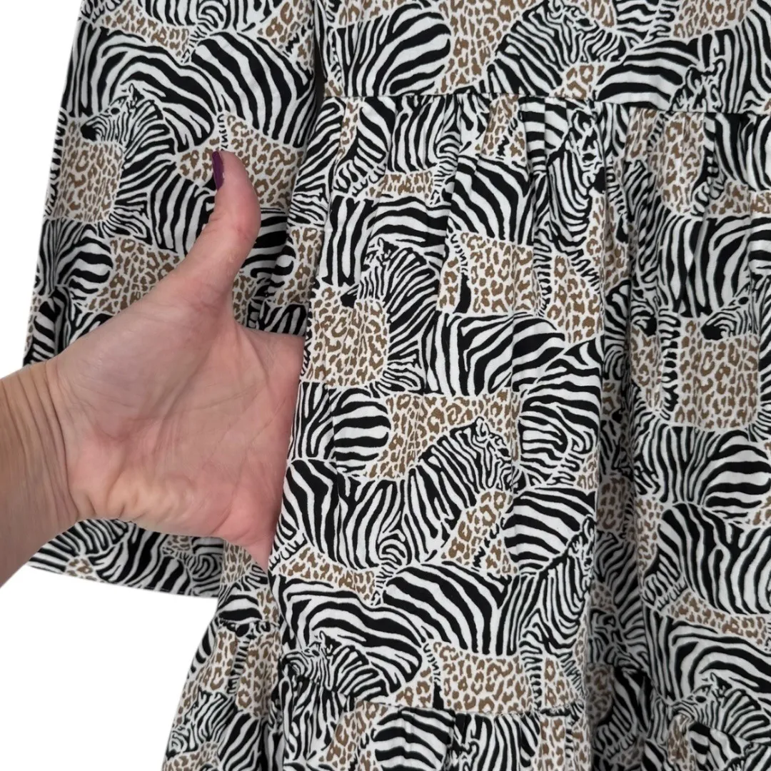 J.Crew Animal Print Novelty Zebra Leopard Long Sleeve Tiered Mini‎ Dress Size XS - Image 9