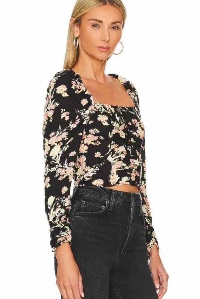 Free People Hilary Printed Long Sleeve Casual Top Black Combo Size XS - Image 2