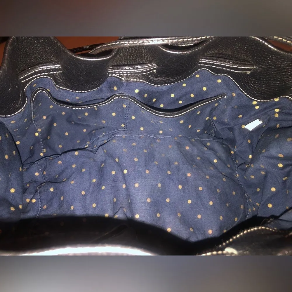 Kate Spade Drawstring Hobo Bag Black Pebbled Leather White Stitching - Image 5