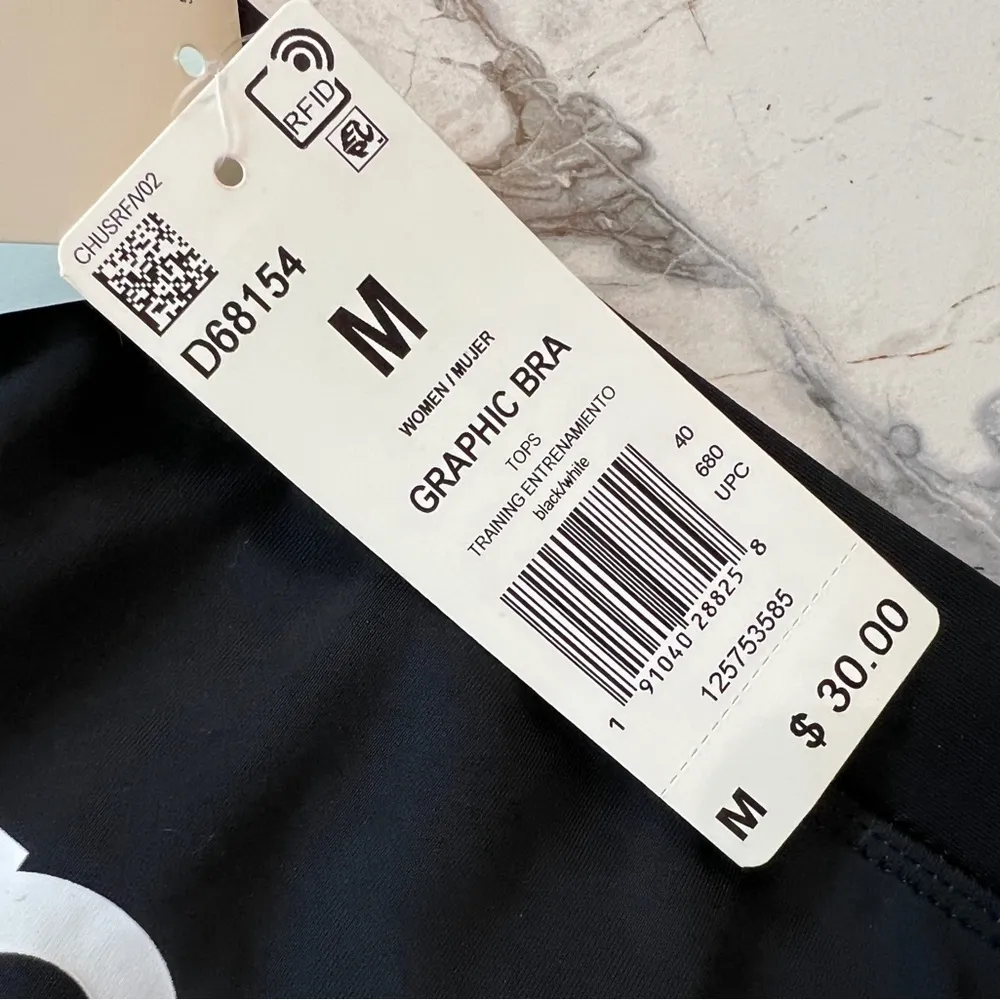 Adidas Primegreen Graphic Sports Bra, black w/white logo, NEW witth tags size M - Image 4