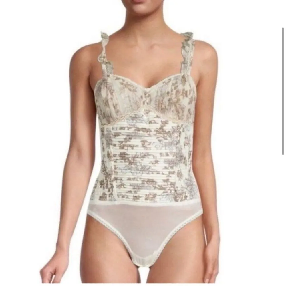 Free People weekend plans bodysuit in tea combo floral sheer ruffles - Image 5
