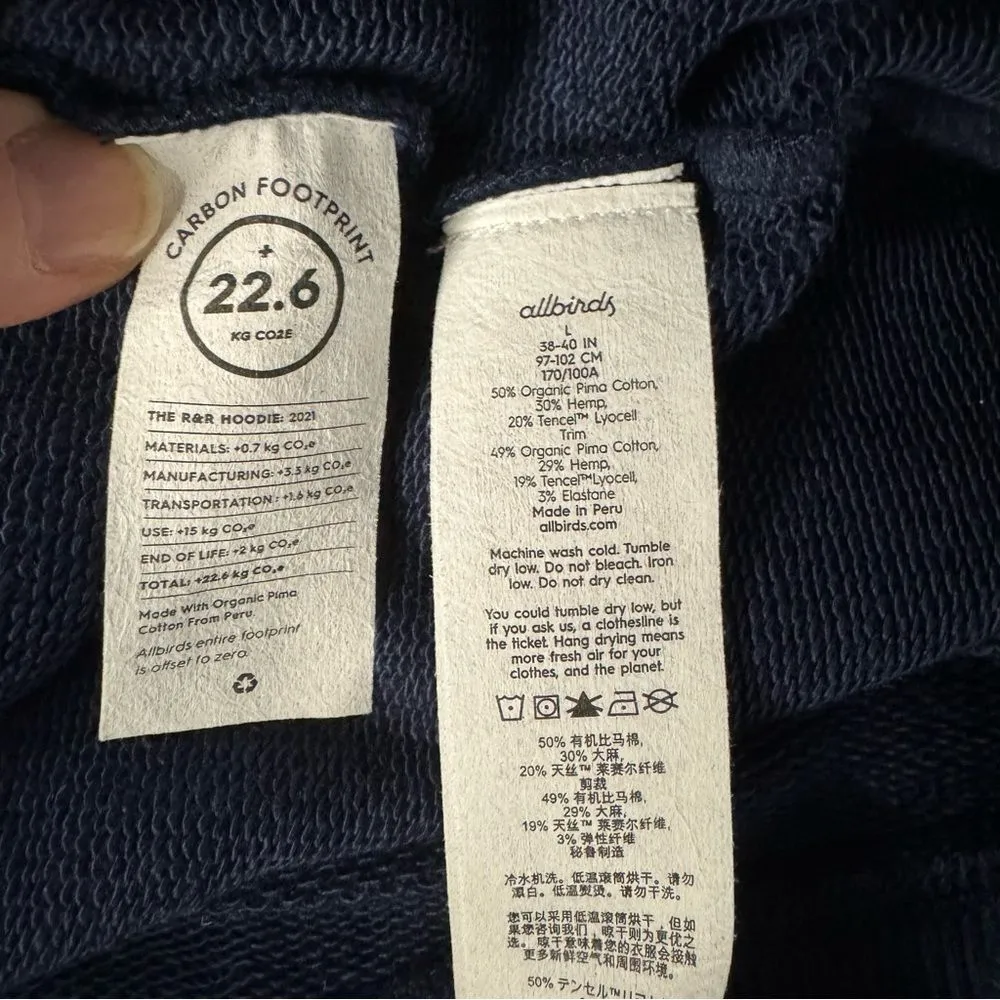 NWT Allbirds Women Size L Navy Night Blue R&R Pullover Hoodie Pima Cotton Hemp - Image 7