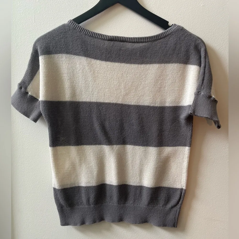 LOFT short sleeve sweater, grey/white, size XS - Image 3