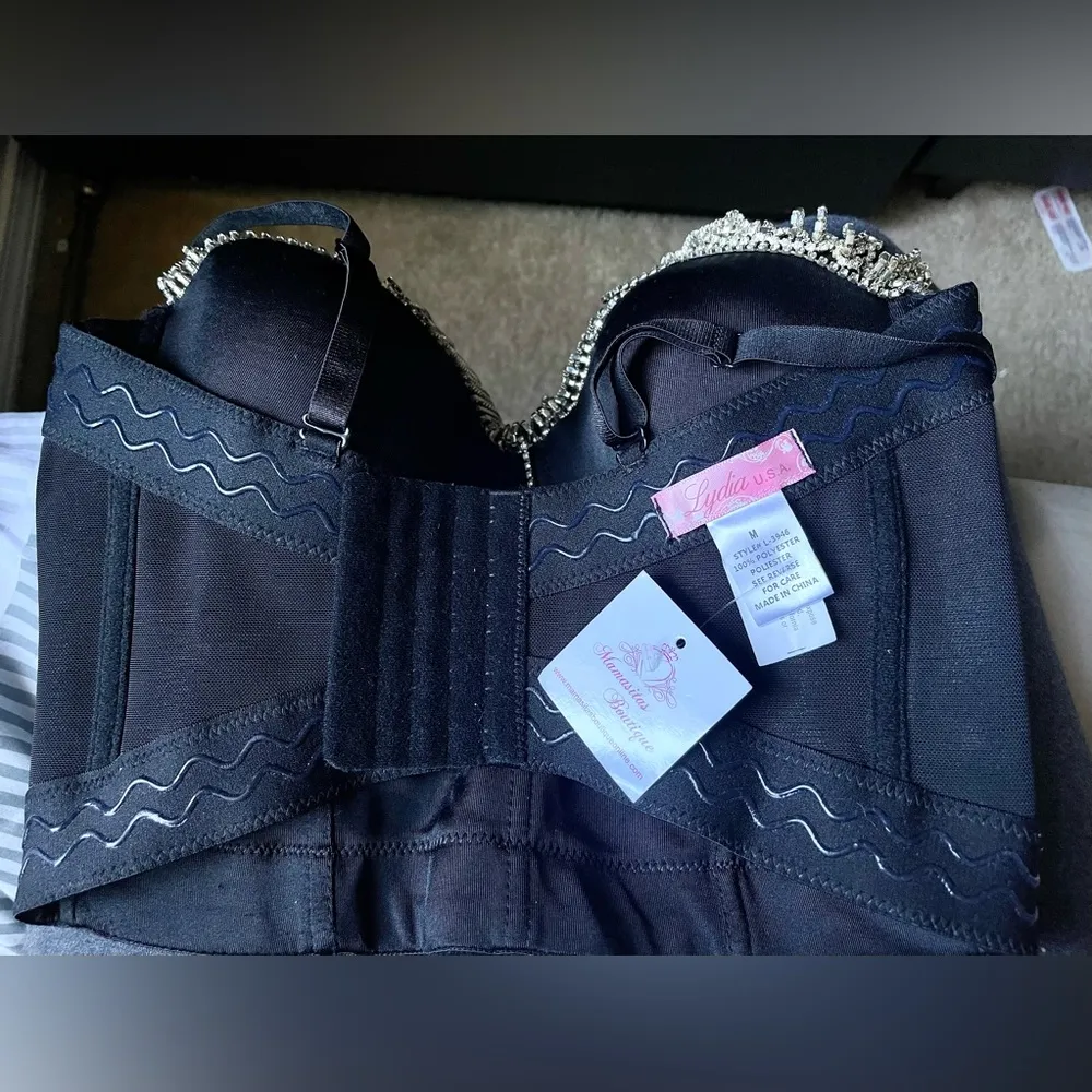 Black Corset bustier top dangling rhinestones Size M - Image 5