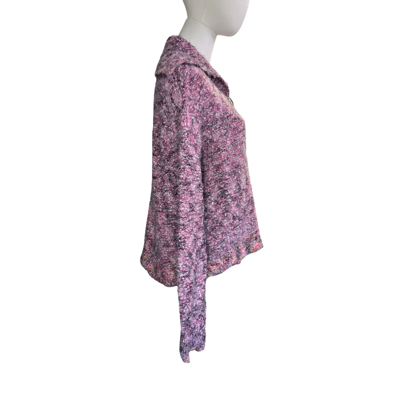 Free People Stellar Knit Pullover Sweater Pink Boucle Collared Button Size Large - Image 10