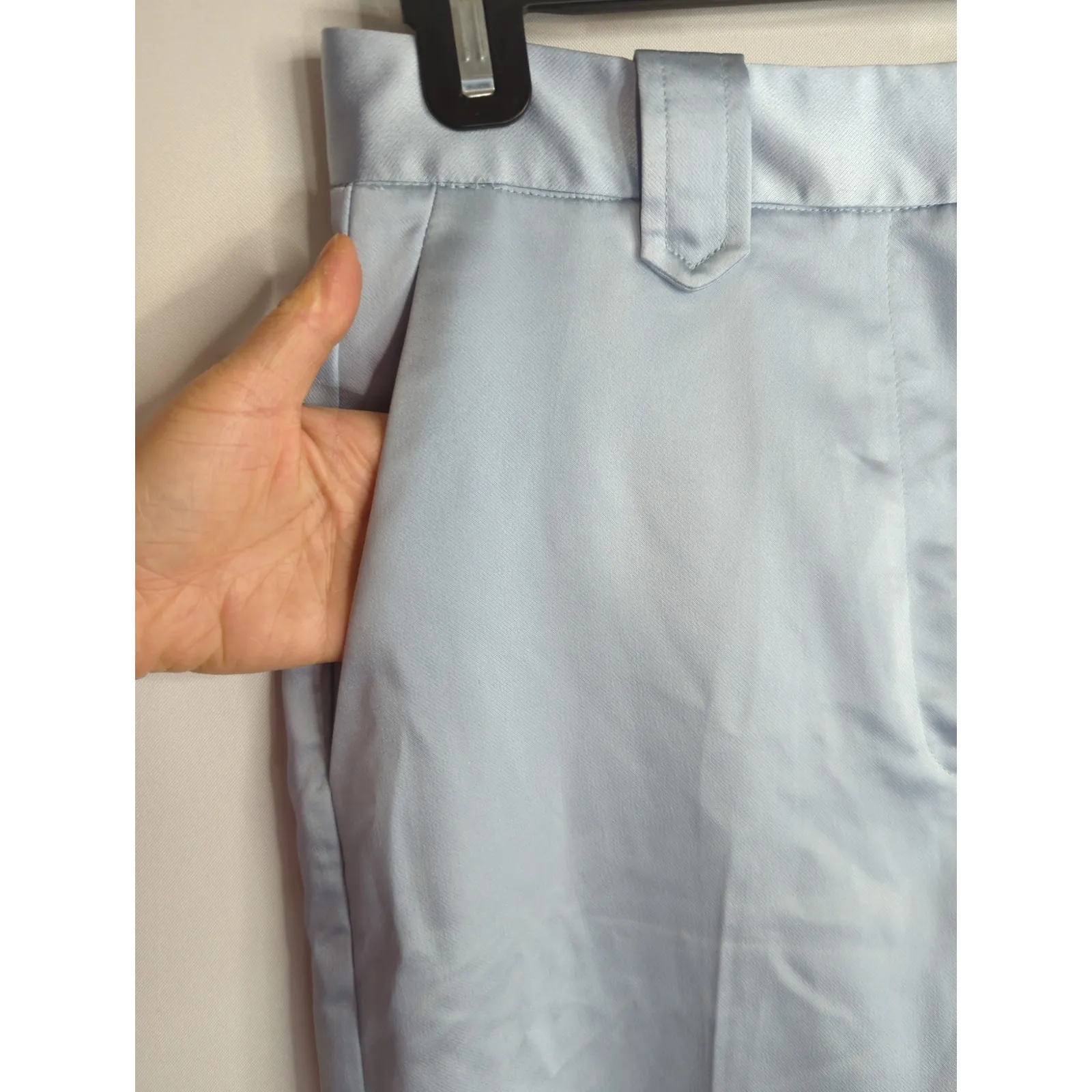 Zara Light Blue Straight Leg Satin Trouser Pants Women's Medium Business Casual - Image 5
