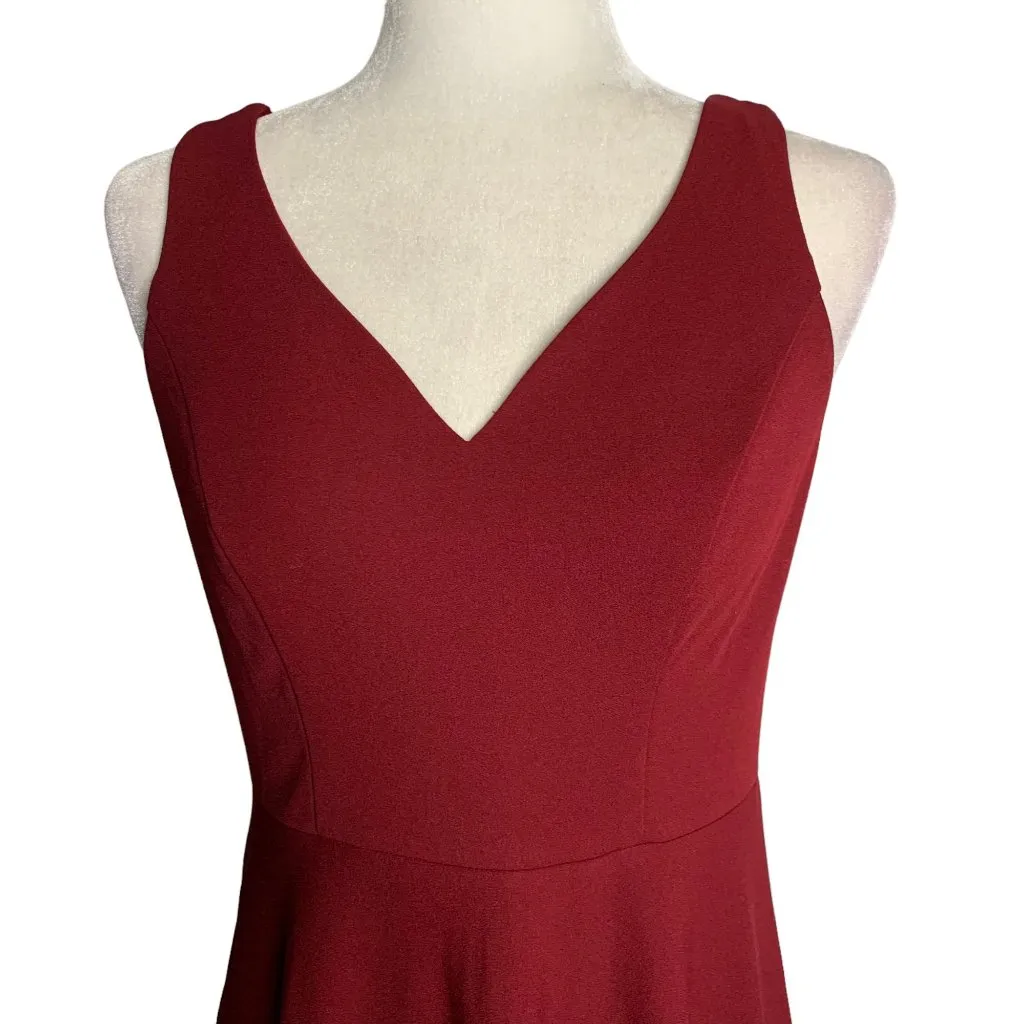 Retro Sleeveless V Neck Midi Swing Dress M Maroon Red Zip High Low Hem NEW Size M - Image 2