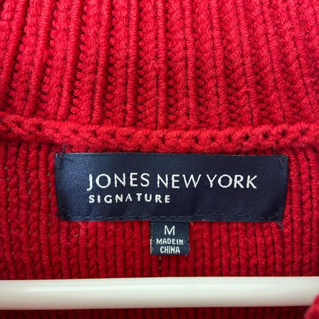 Vintage‎ Jones New York Signature women’s red cable knit collar button sweater M - Image 4