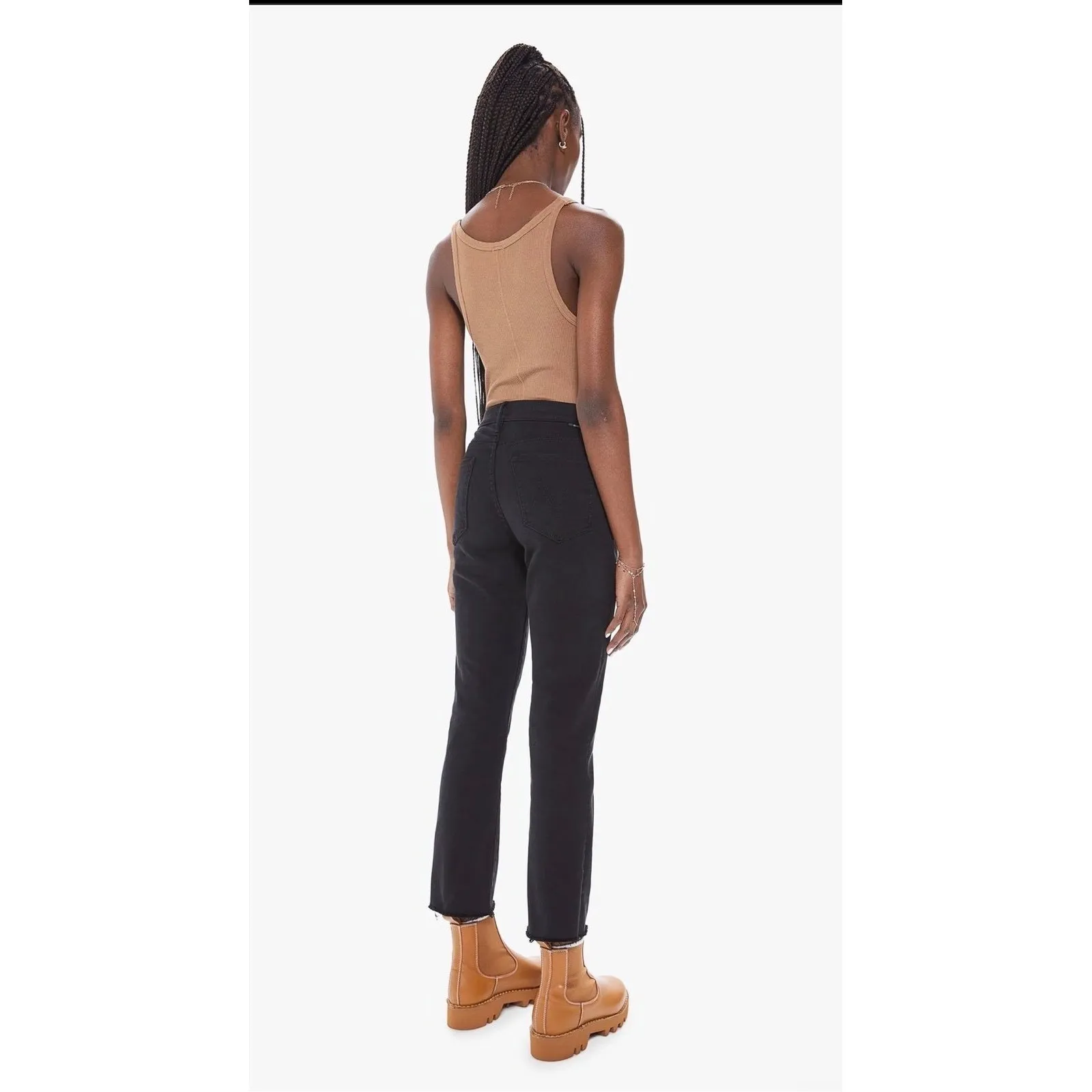 MOTHER The Rascal Ankle Fray Jeans Pitch‎ Black Raw Hem Size 29 - Image 3