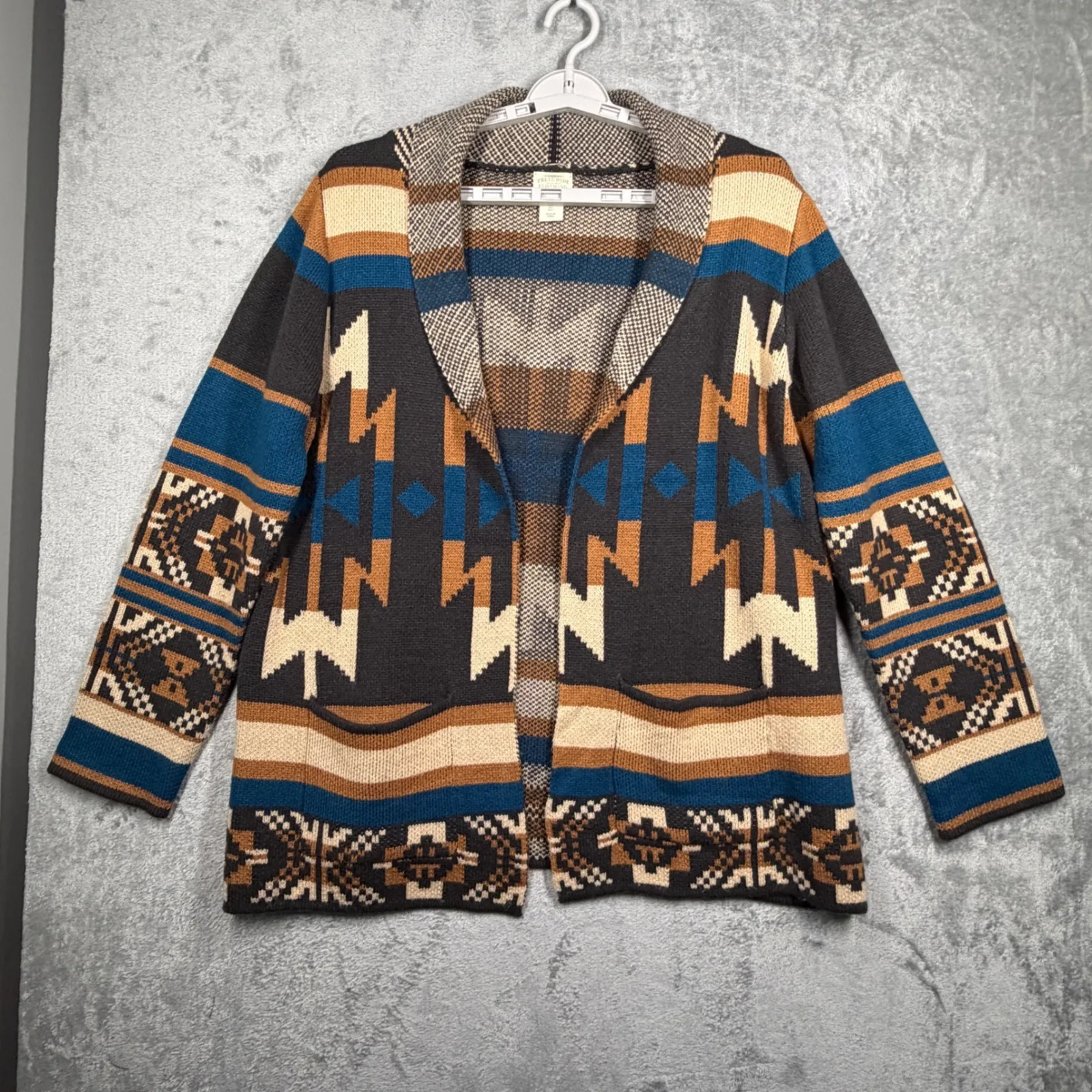 Telluride Clothing Co Large Aztec Cardigan Sweater Southwest Tribal Boho Western Gray - Image 2