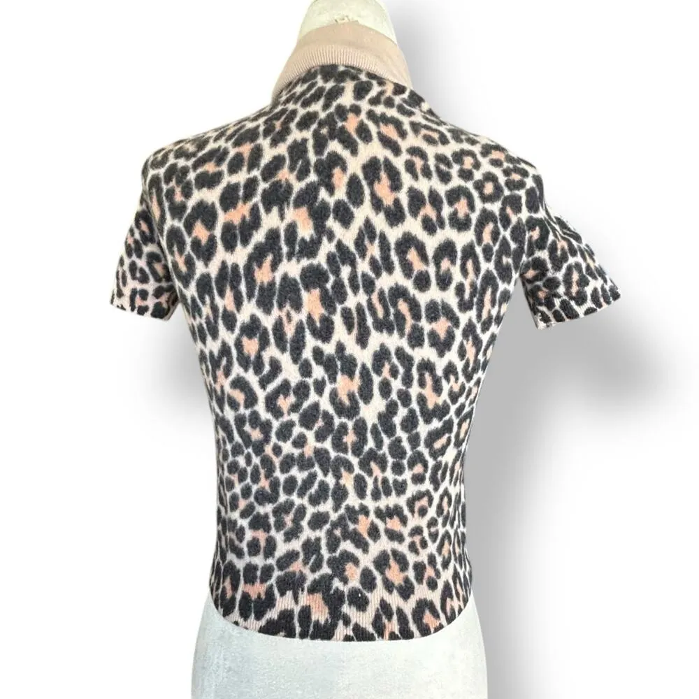 Kate Spade Leopard Bow Sweater XS Wool Short Sleeve Turtleneck Animal Print Top - Image 3