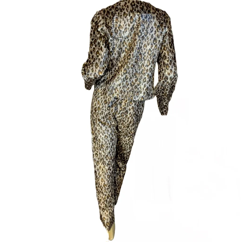 VINTAGE 1980'S ANNE FAIRBANKS II BLACK. & TAN LEOPARD PRINT PANT SET (10) Black - Image 6