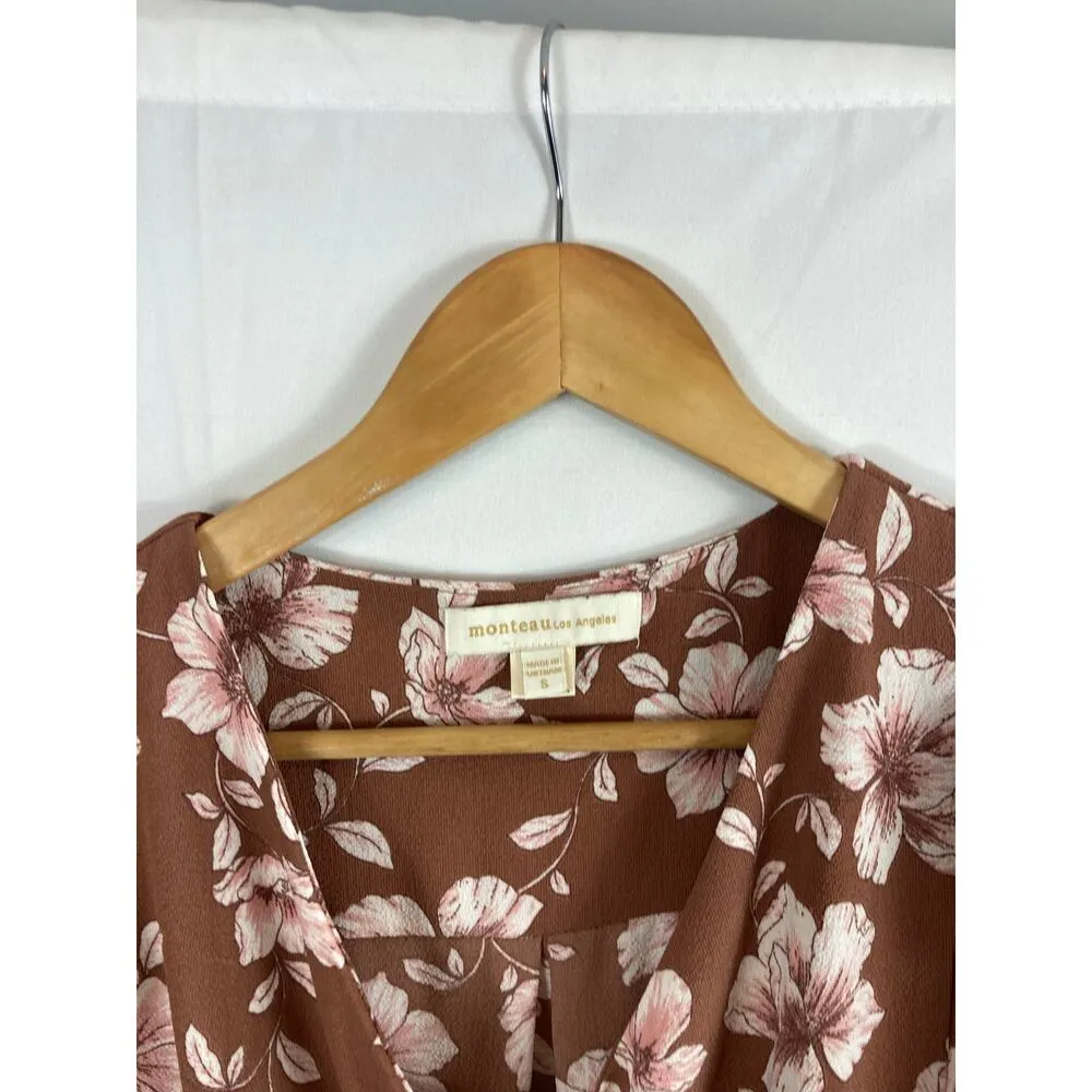 Monteau floral V Neck Cinched Blouse Size small - Image 3