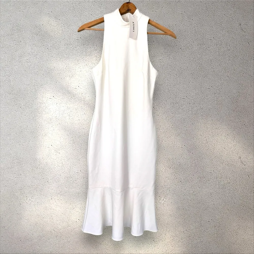 NWT Likely Raelynn Dress Revolve White Flounce Hem Mermaid Fitted High Neck Sz 6 - Image 4