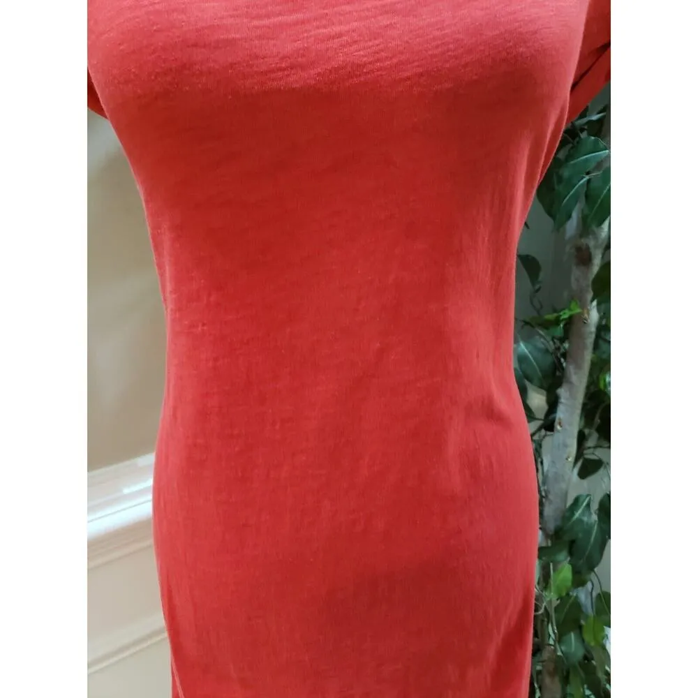 Banana Republic Women's Red Cotton Round Neck Short Sleeve Knee Length Dress M - Image 3