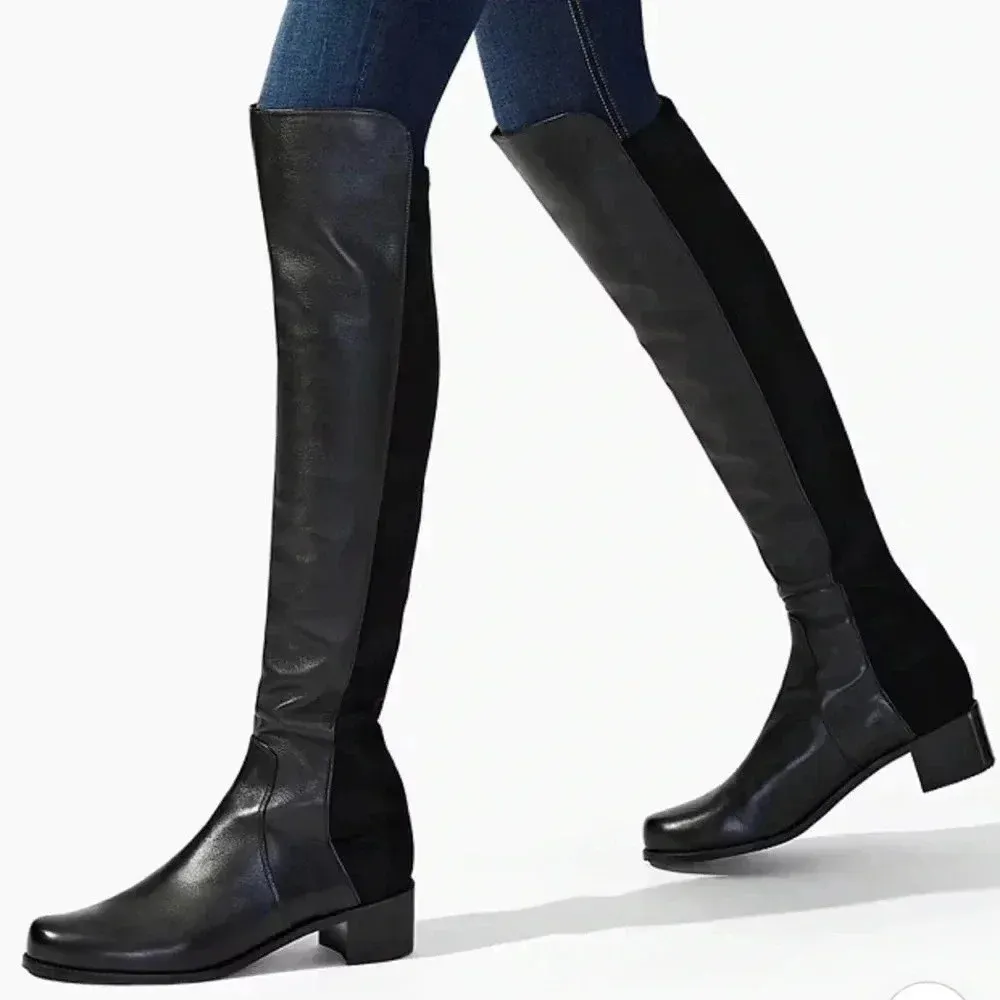 Stuart Weitzman Reserve Black Leather Over the Knee Boots Size - Image 2