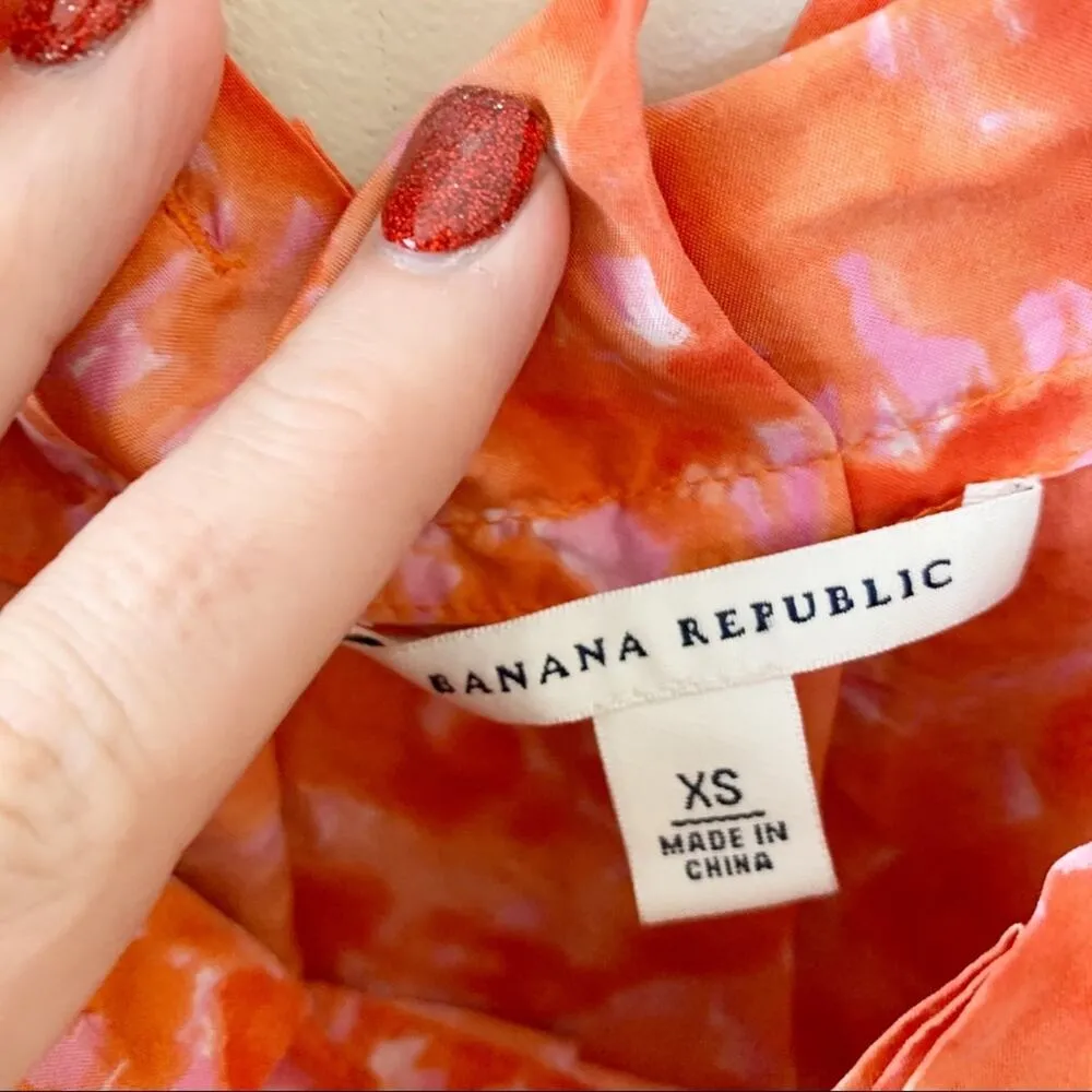 Banana Republic Silk Watercolor Orange Top Size XS - Image 2