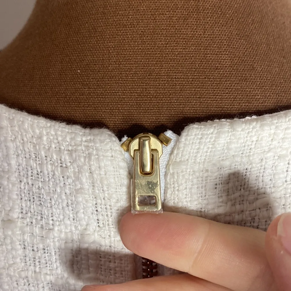 J Crew sheath dress in textured tweed with contrast fringe trim ivory size 12 - Image 12