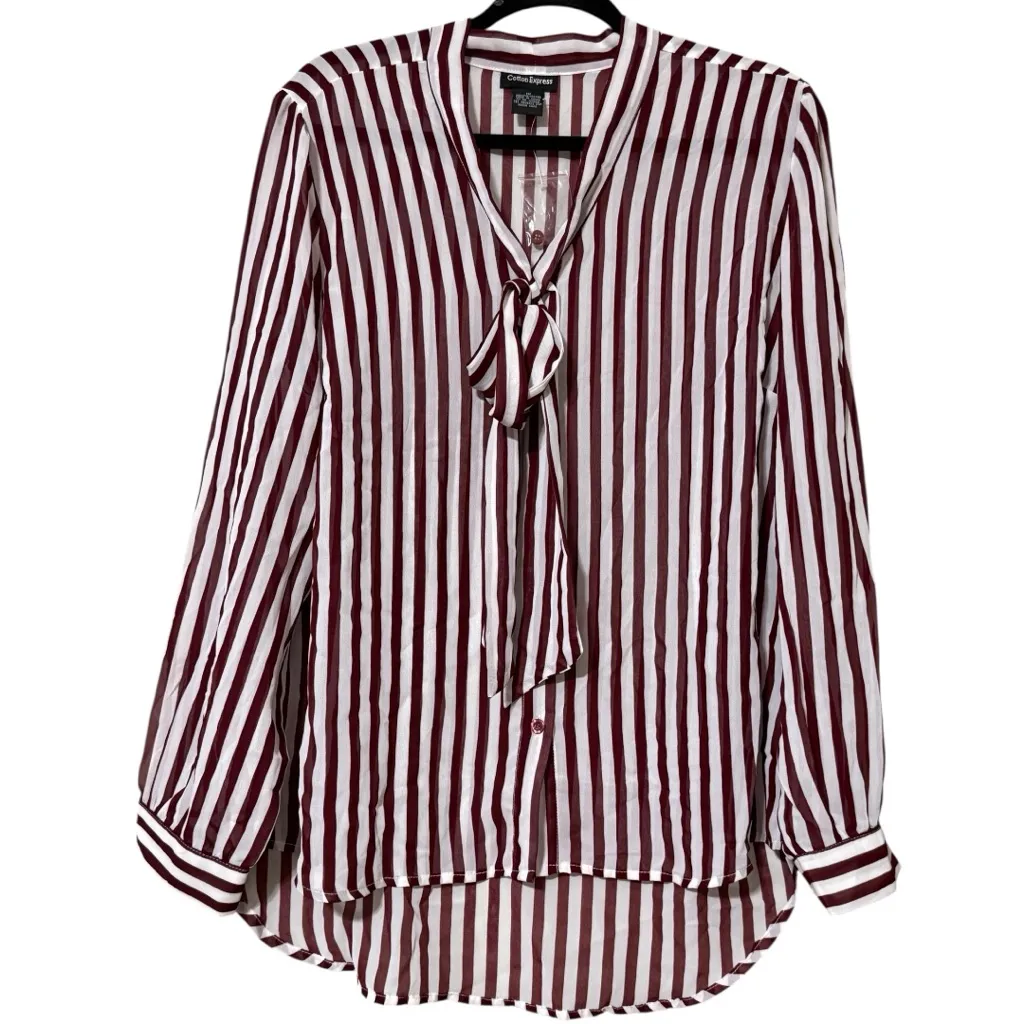 Cotton Express womens size 1X long sleeve striped sheer maroon ivory blouse NWT - Image 8