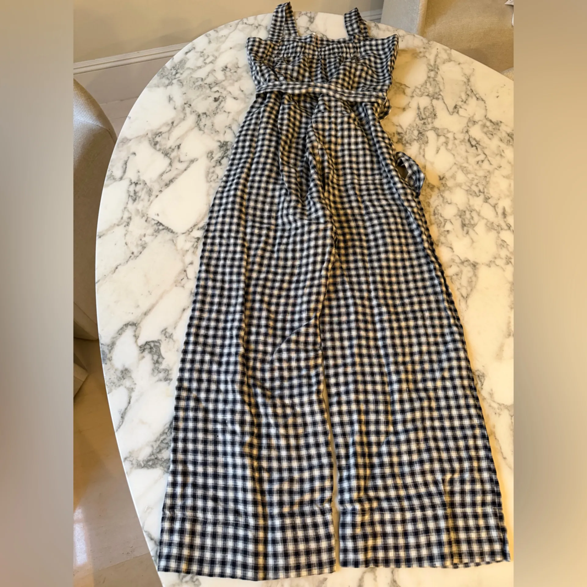 NWT QUINCE European Linen Square Neck Jumpsuit 100% Linen Black Gingham Sz S - Image 5