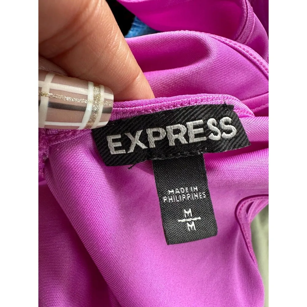 Express Chiffon High Neck Triple Open Back Keyhole Open Elastic Bottom Blouse M - Image 6