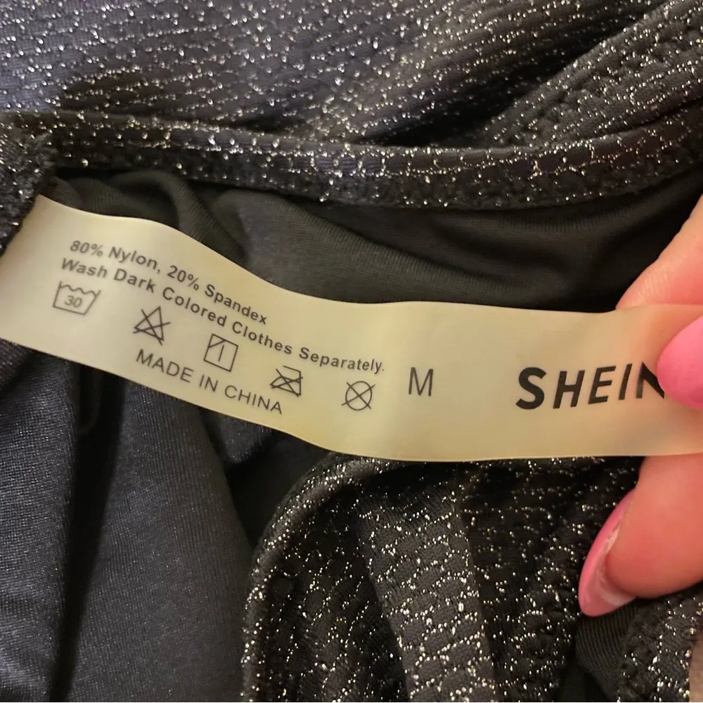 SHEIN One-Shoulder High Waist Shimmer Bikini, Black, Size M, NWOT - Image 3