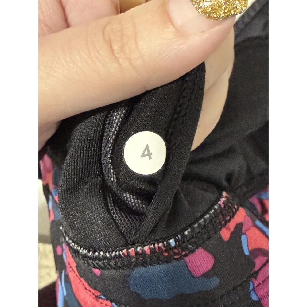 Lululemon Clip-In Long Line Sports Bra Black Blue Pink Purple Floral Mesh Size 4 - Image 10