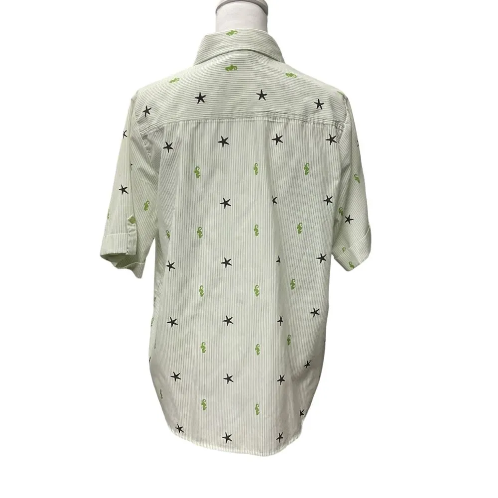 American Sweetheart Stars‎ Seahorse Stripe Blouse Shirt Button Up Sz L Nautical Green Size L - Image 7