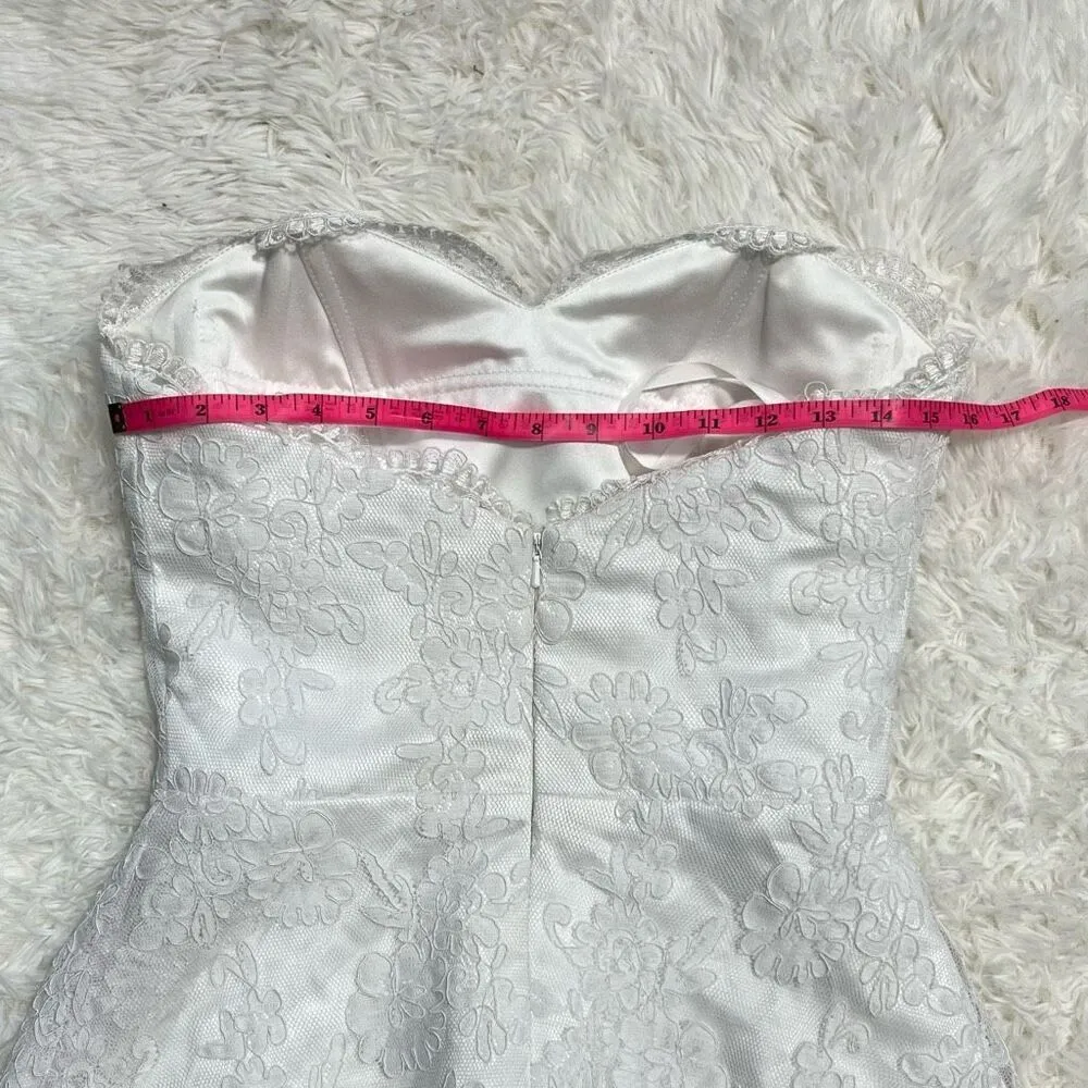 Strapless Mini Wedding Homecoming Prom Formal Dress Floral Lace No Label XS White - Image 15
