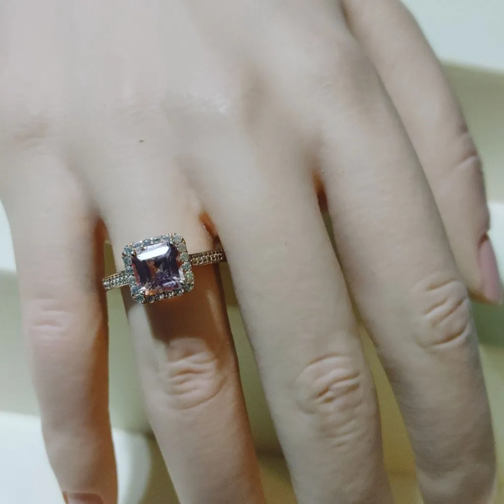 Halo Pink Glow Stone Silver Ring Size 7 Cushion Cut Rose Gold HGE 925 Sterling - Image 13