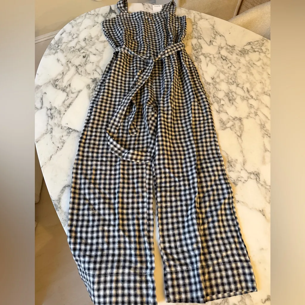 NWT QUINCE European Linen Square Neck Jumpsuit 100% Linen Black Gingham Sz S - Image 4
