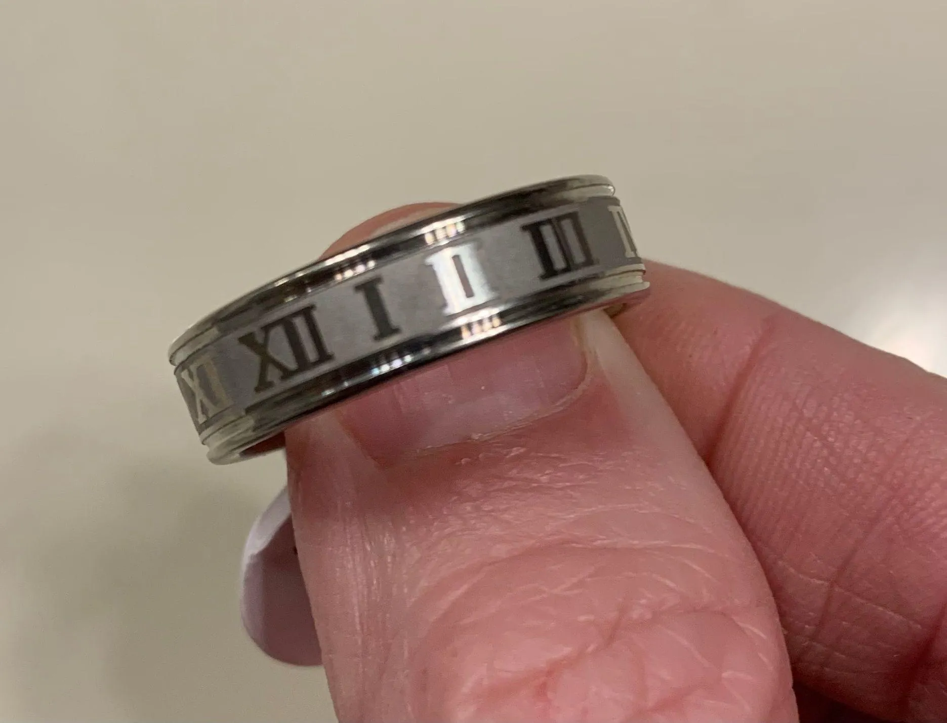 New Stainless Steel Roman Numeral Wedding Band Size 9 Silver - Image 2