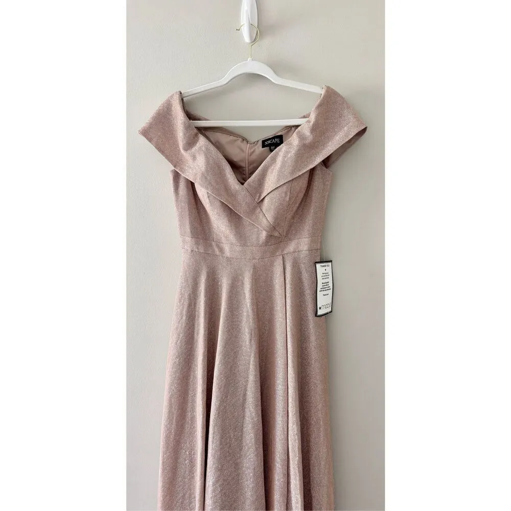XSCAPE Gown Size 6 Petite Rose Gold Glitter Maxi Formal Dress NWT - Image 5