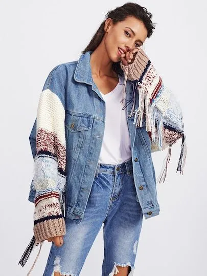 ZARA knit sleeve denim jacket! - Image 2