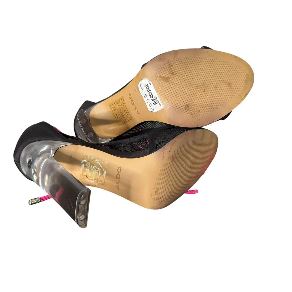 ALDO Lace Up High‎ Heels Size 7 Black Mesh Open Toe Clear Block Heel CARDI - Image 8