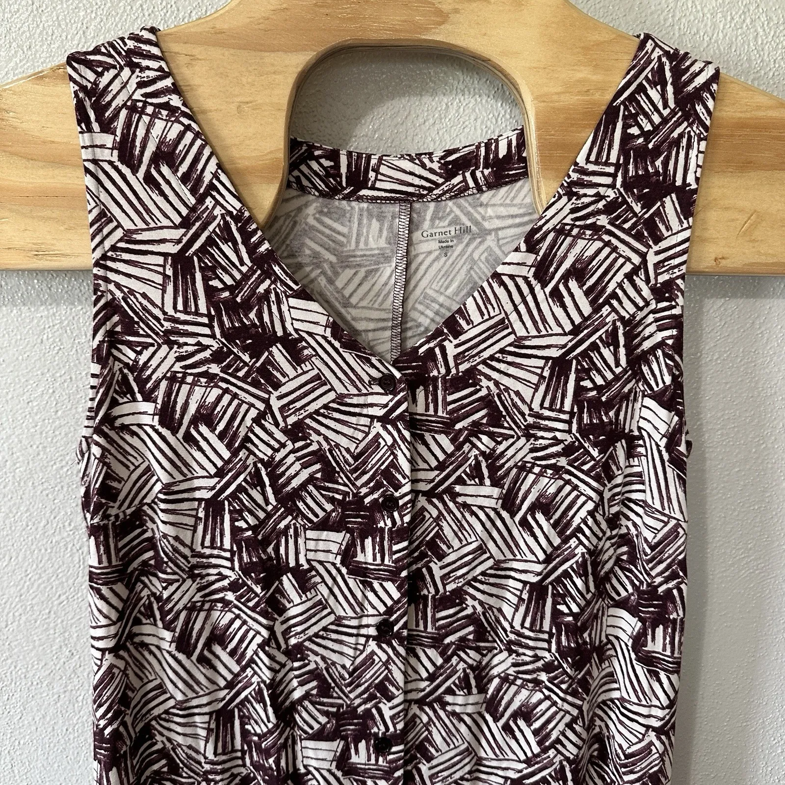 Garnet Hill Button Up Front Knit Tank Dress Size Small Burgundy Print Pattern - Image 2