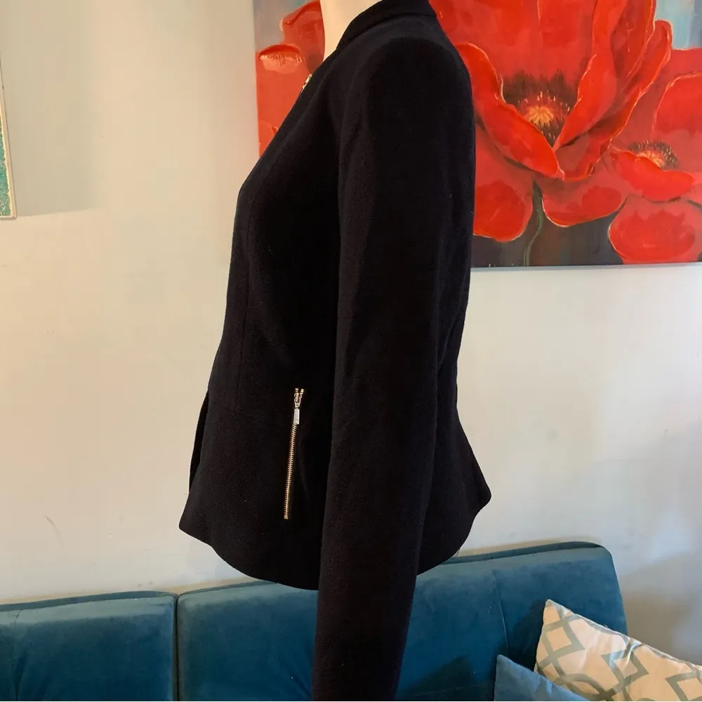Lafayette 148 New York Womens Wool Split Hem Blazer Jacket Blue Size 8 M - Image 3