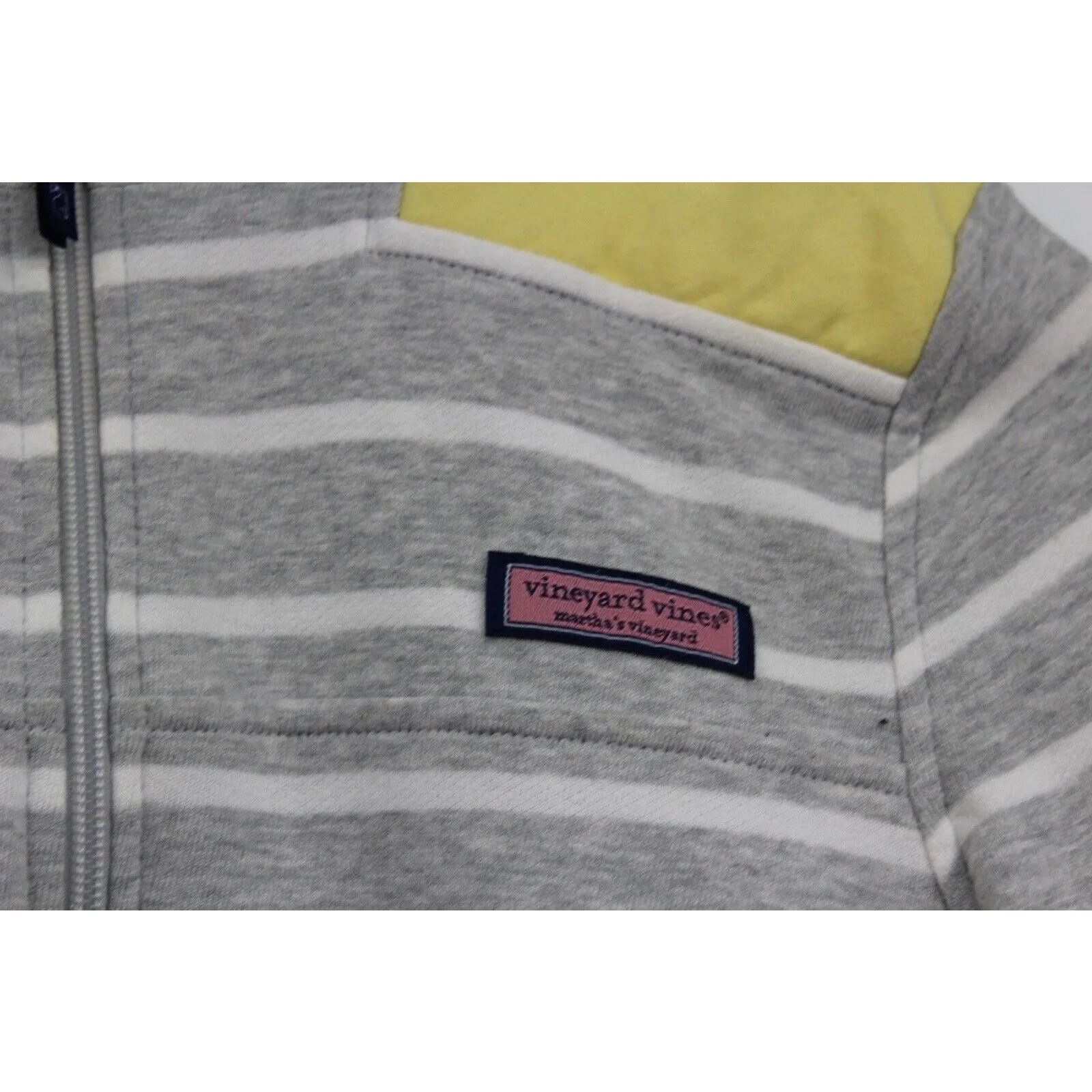 Vineyard Vines Sweater Small Stripped 1/4 Zip‎ Pullover Fleece Gray Yellow - Image 3