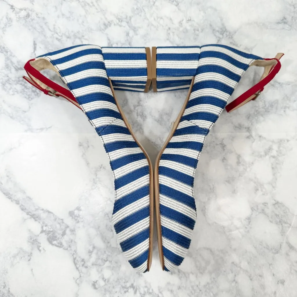 LK Bennett Hadley Blue White Striped Closed Courts Heels Size 9 - Image 6