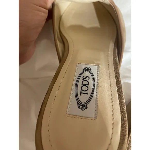TODS Suede Mules Pointed Toe Bow Accent Tan Made in Italy Women's Size 9 - Image 6