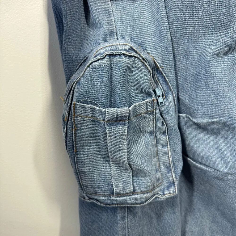 Blue Blush Jeans Women S Blue Cargo Wide Leg Stretch Waist Pocket Baggy Denim 90 - Image 10