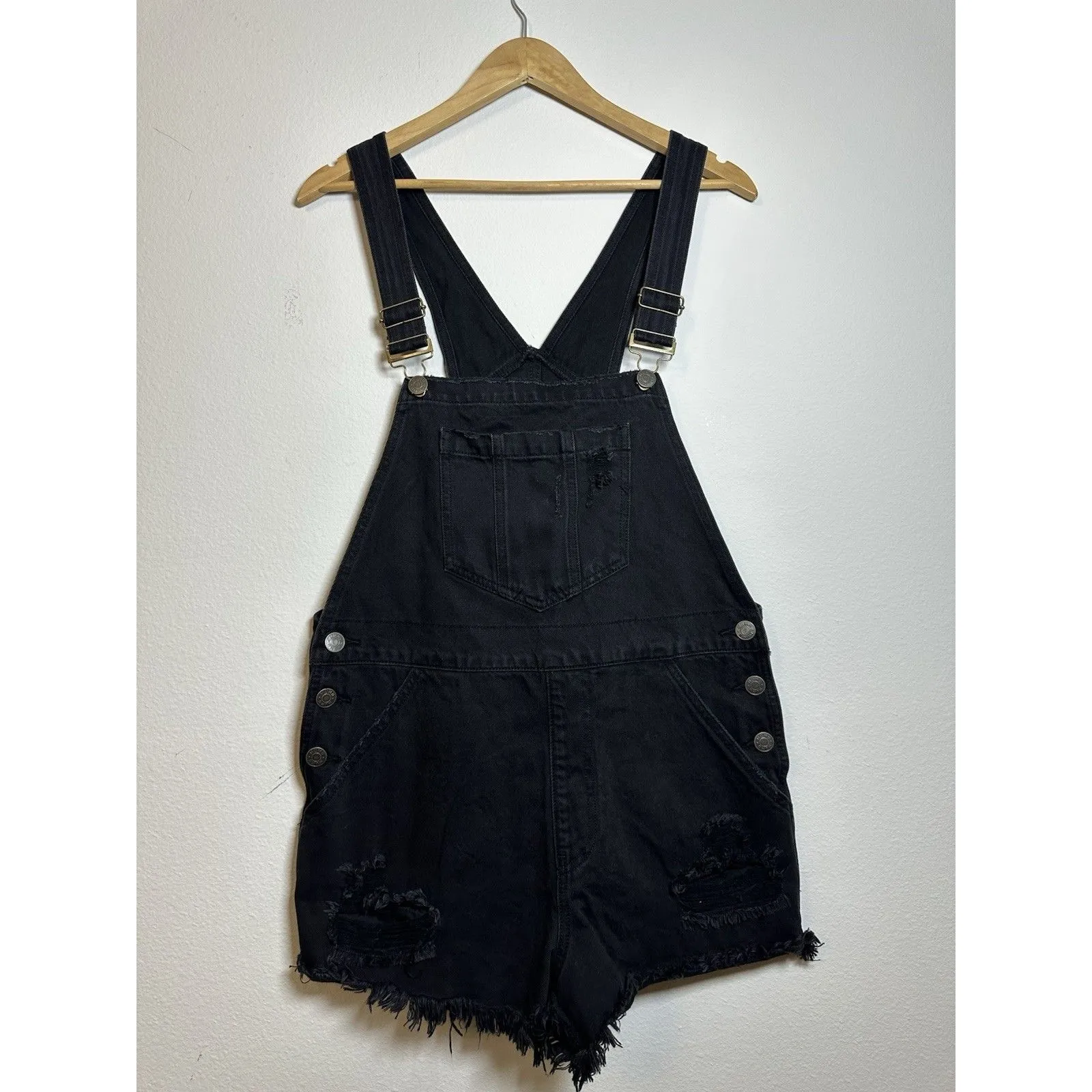 Show Me Your Mumu  Denim Romper Jumpsuit Black Denim Sleeveless Shorts Overalls M - Image 3