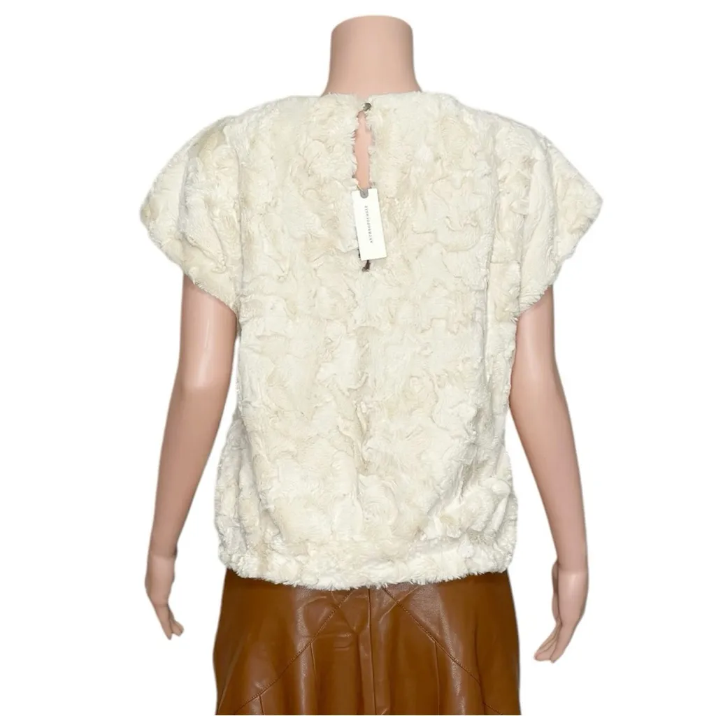 MAEVE x ANTHROPOLOGIE Faux Fur Tee, Cream, XL - Image 9