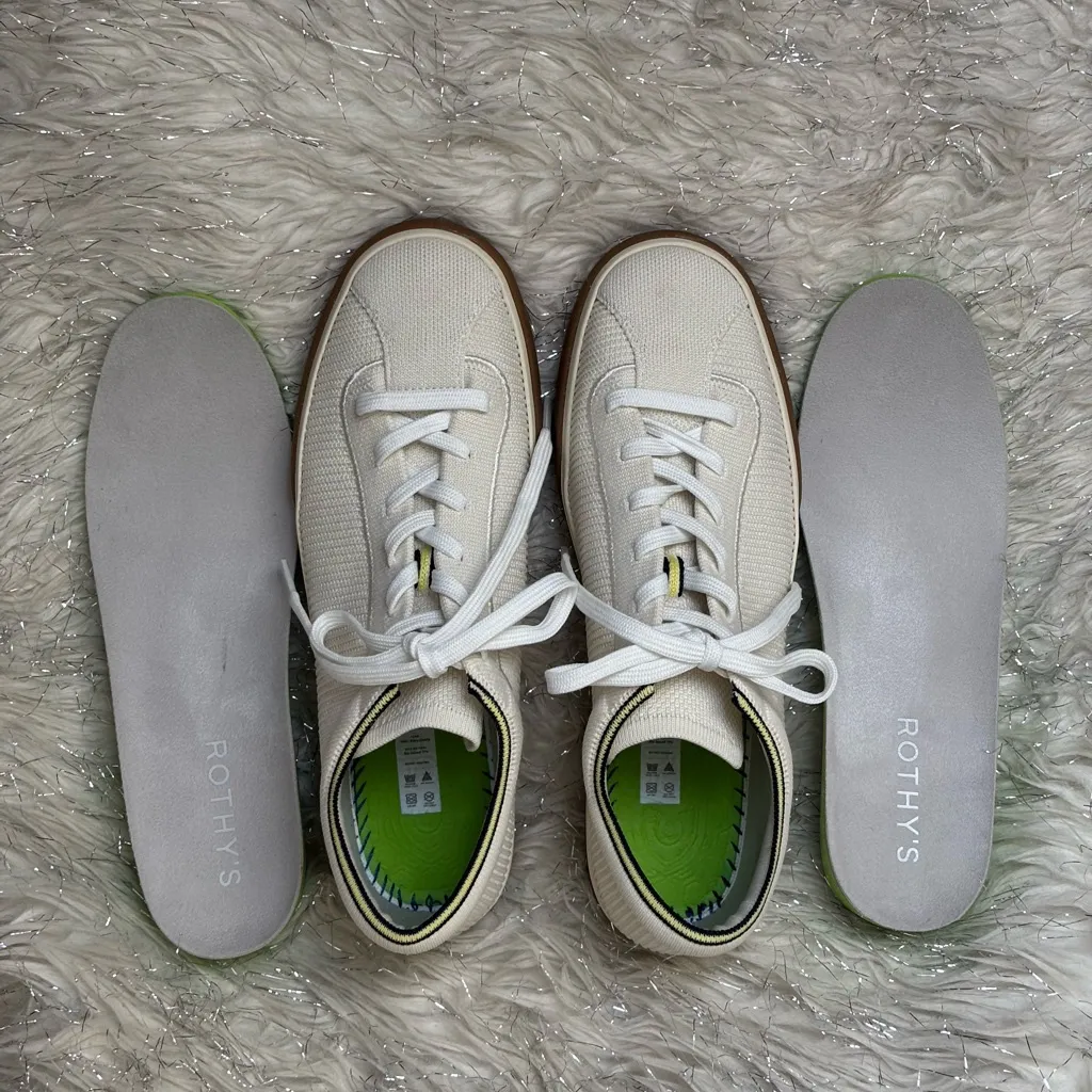 Rothy's Cream-Tan Women’s Lace Up Knit Lowtop Flat Sneakers Size W10 - Image 11