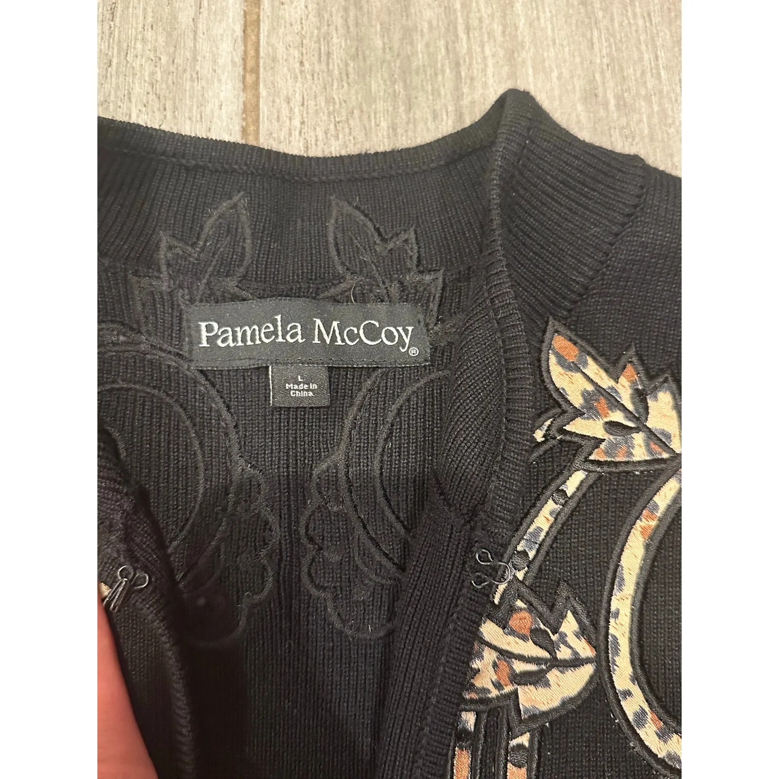 Vintage Pamela McCoy Longline Ribbed Black Cheetah Print Cardigan Coat Large - Image 7