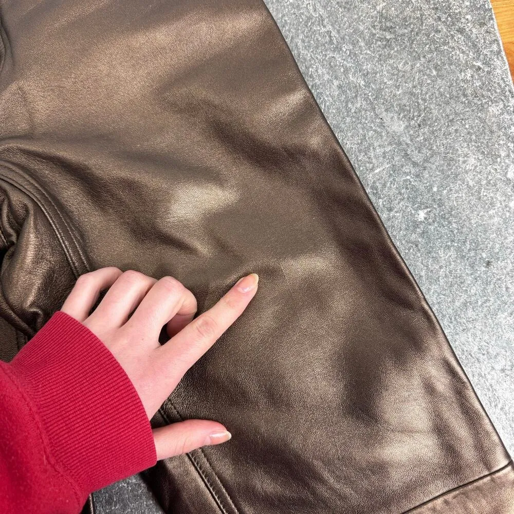 NWT Theory Bronze Brown Metallic Soft Leather Boot Cut Pants Mid Rise Size 0 - Image 4