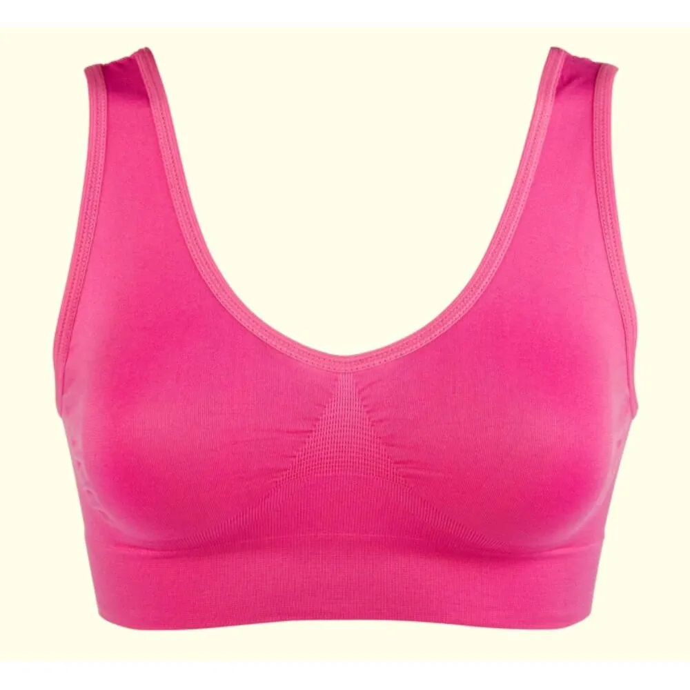 NEW Rhonda Shear Seamless Ahh Bra Pink Comfort Ruched Stretchy Cropped Bralette - Image 3