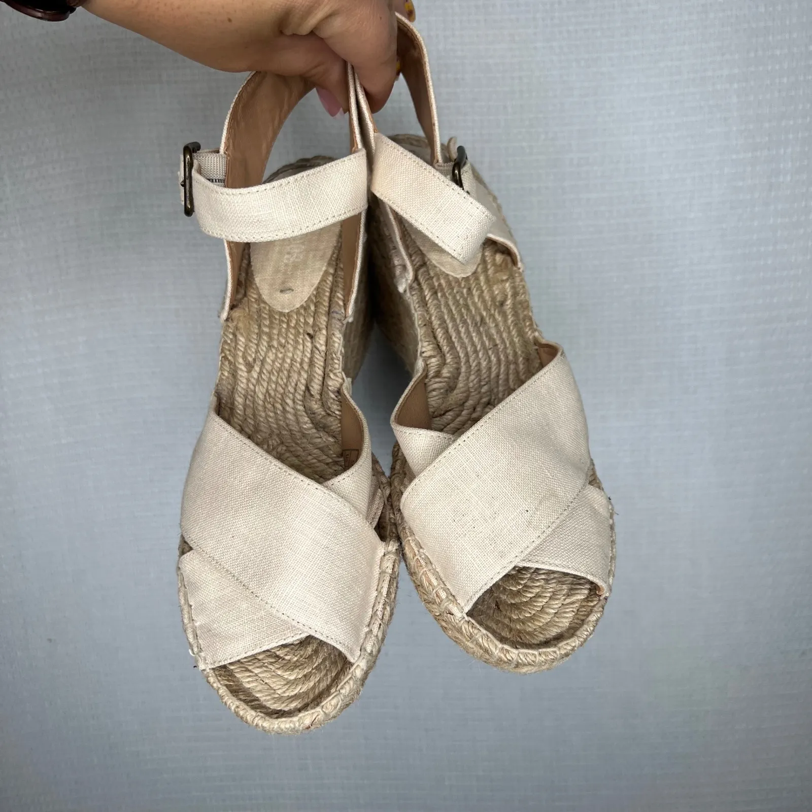 Soludos Espadrille Wedge Sandal Women's Size 9 Beige Ankle Strap‎ Cross Shoes - Image 2